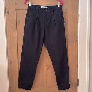 ZARA Pleated Straight Navy Jeans Womens 29 cotton patch pockets straight leg